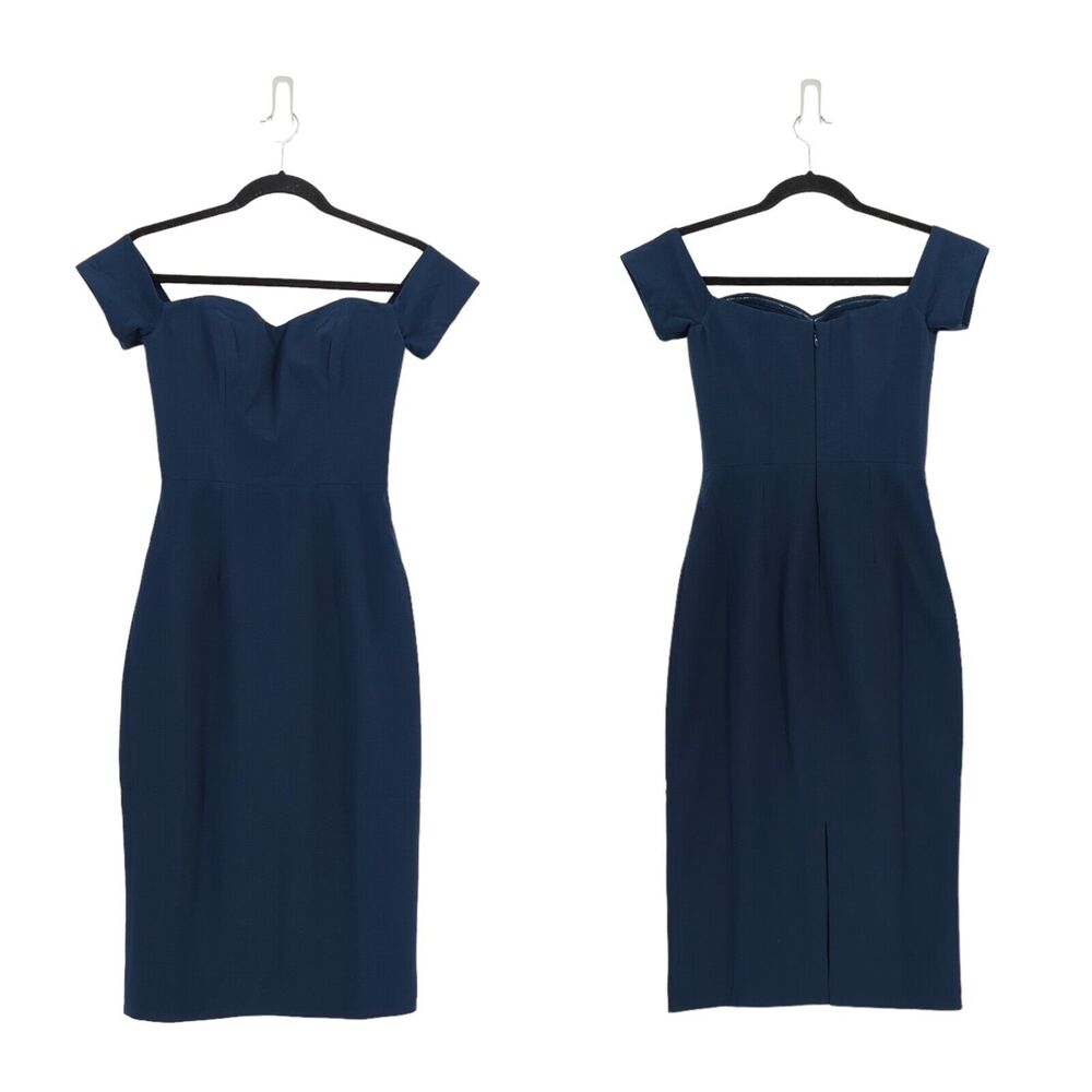 DRESS THE POPULATION Women XS Bailey Dress Midnight Blue Off Shoulder Sheath